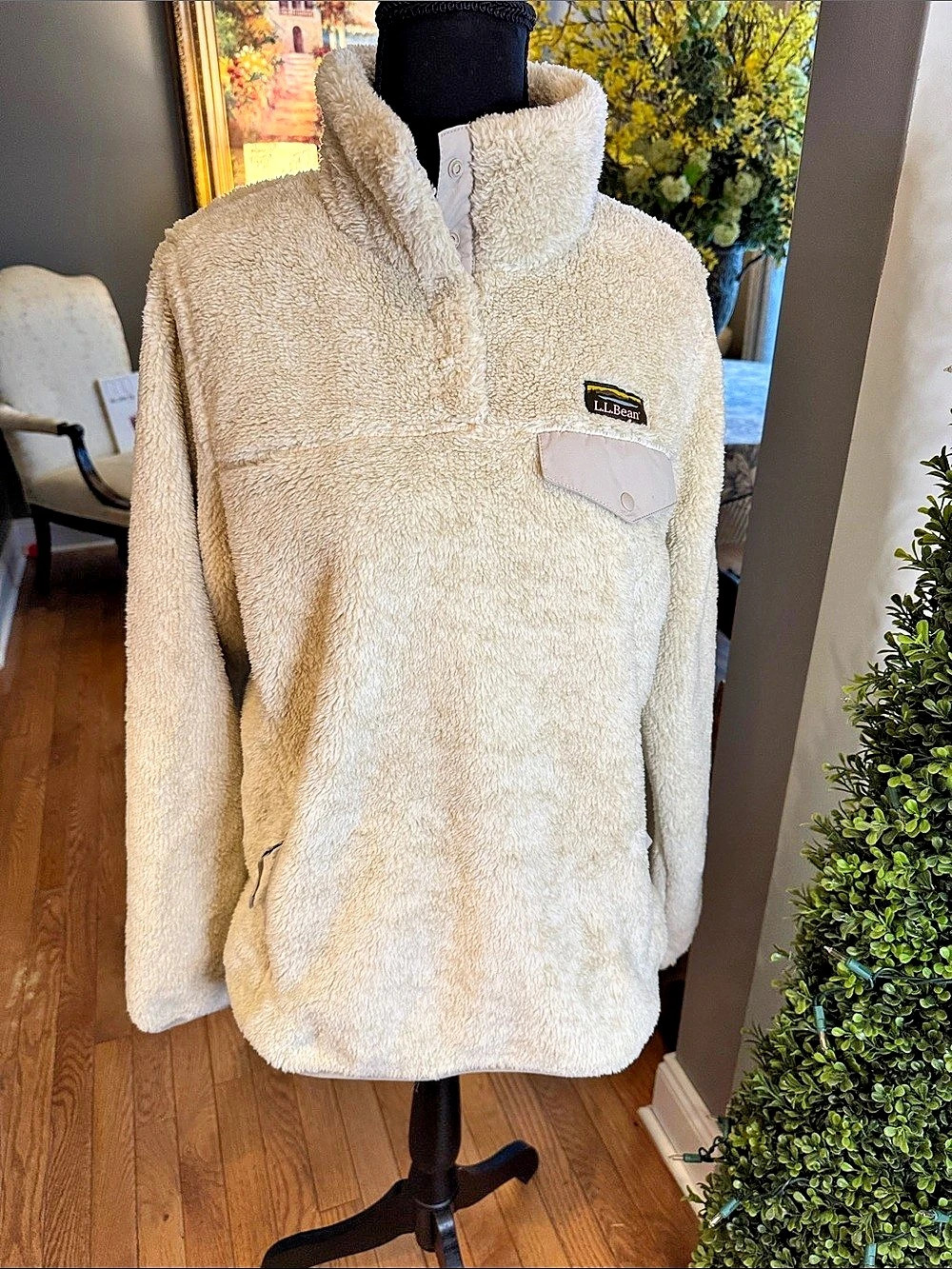L.L.Bean Hi-Pile Fleece Pullover Cream Medium